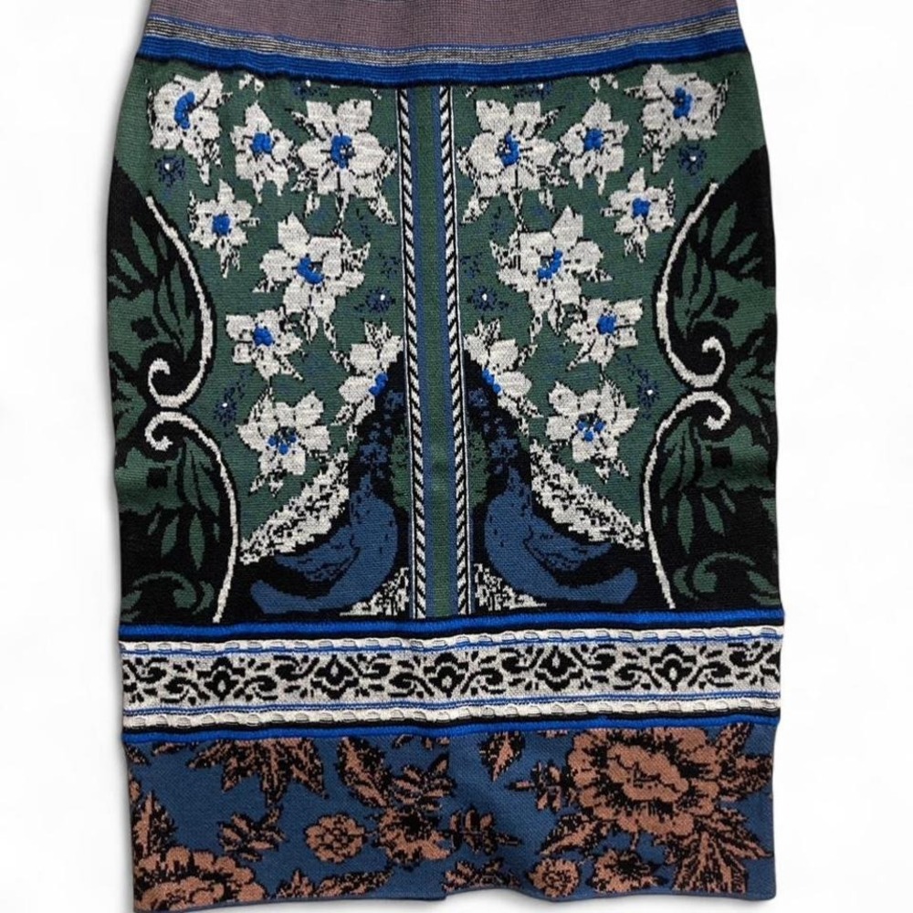 Anthropologie Moth Abstract Print Whe Blue‎ Green Floral Sweater Skirt - Picture 2 of 4